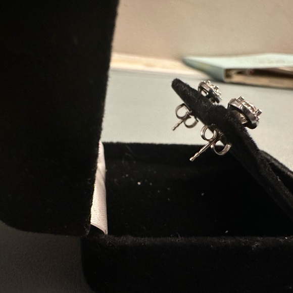 Diamond Halo Round Brilliant Stud Earrings 1.00 Ct TW 14K White Gold - Picture 3 of 8